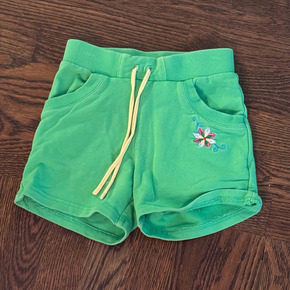 Hanna Andersson Green Kids Shorts with Embroidered Flower